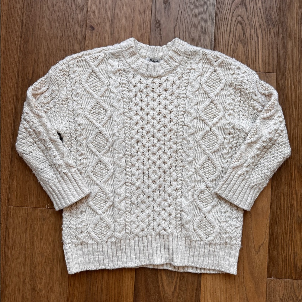 Madewell Cable-Knit Fisherman’s Oversized Sweater in Oatmeal